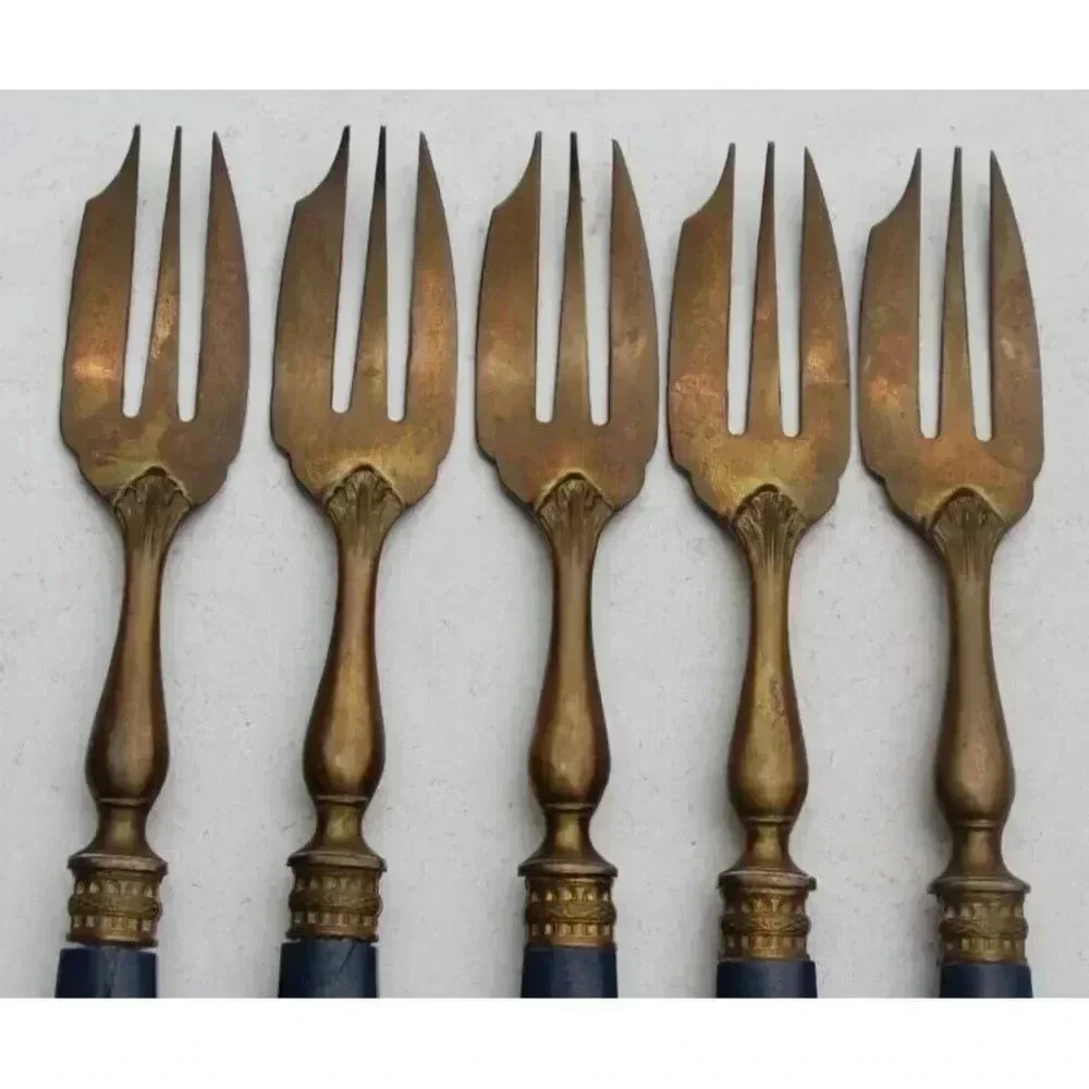 Vtg Antique Victorian English BLUE Cheese Desert Fork Set Utensils Silverware